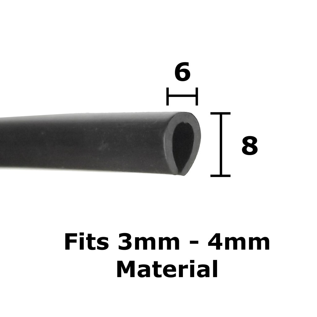 Flexible Rubber U Trim Seal for 3-4mm