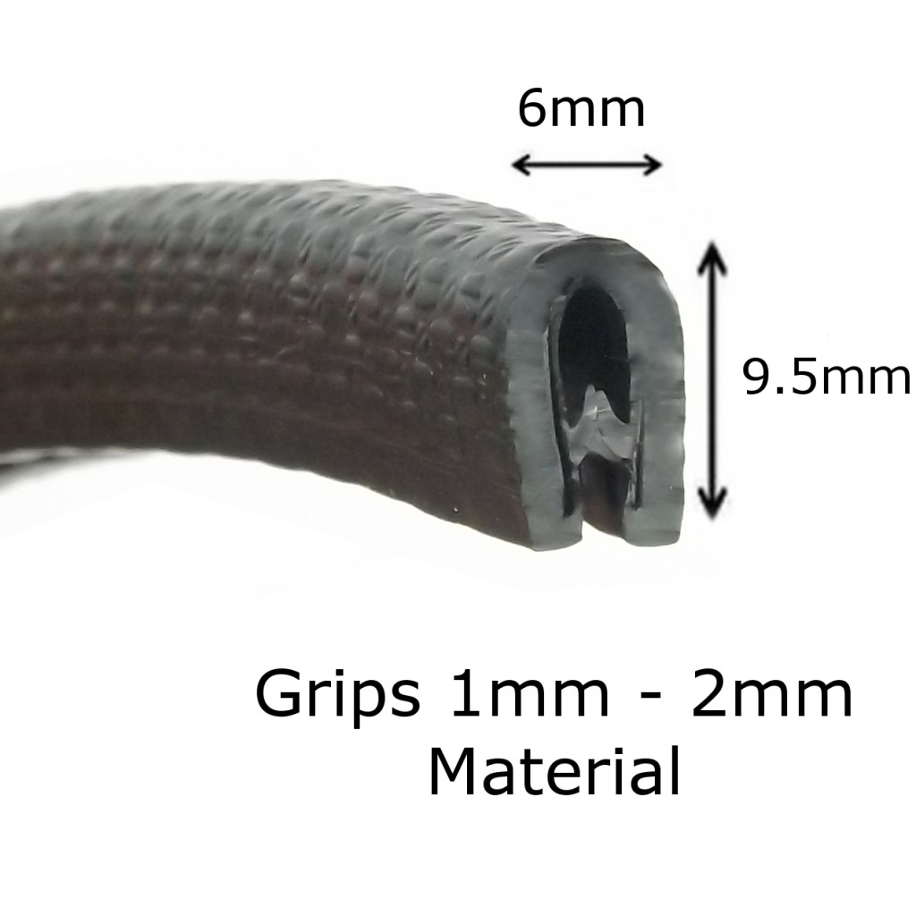 Small Black PVC Rubber Trim Fits 1-2mm
