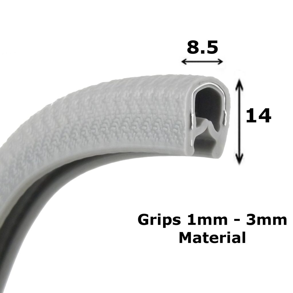 Flexible Mid Grey PVC Rubber Edge Trim for 1-3mm