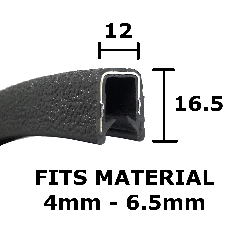 Black Flexible Push On Rubber Trim For 4-6.5mm