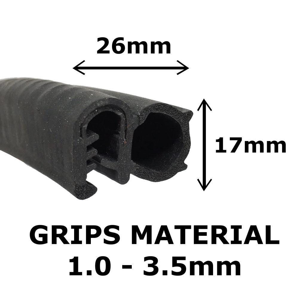 Large 26mm Rubber Door Seal with Fins