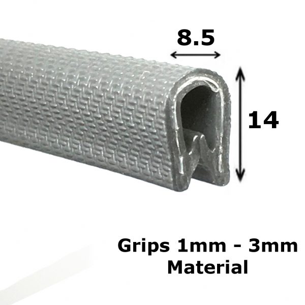 Flexible Silver PVC Rubber Edge Trim for 1-3mm