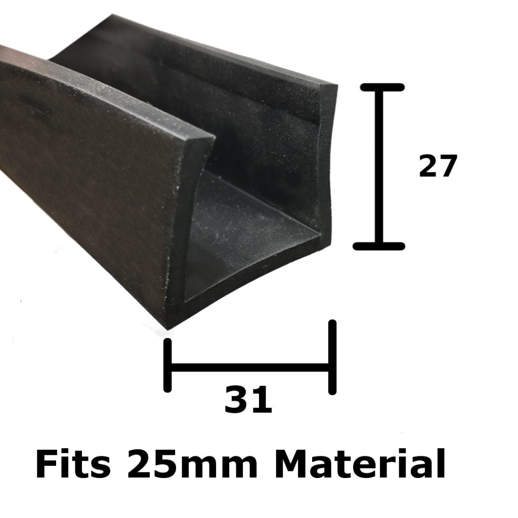 XLarge Rubber U-Channel For 25mm Edges