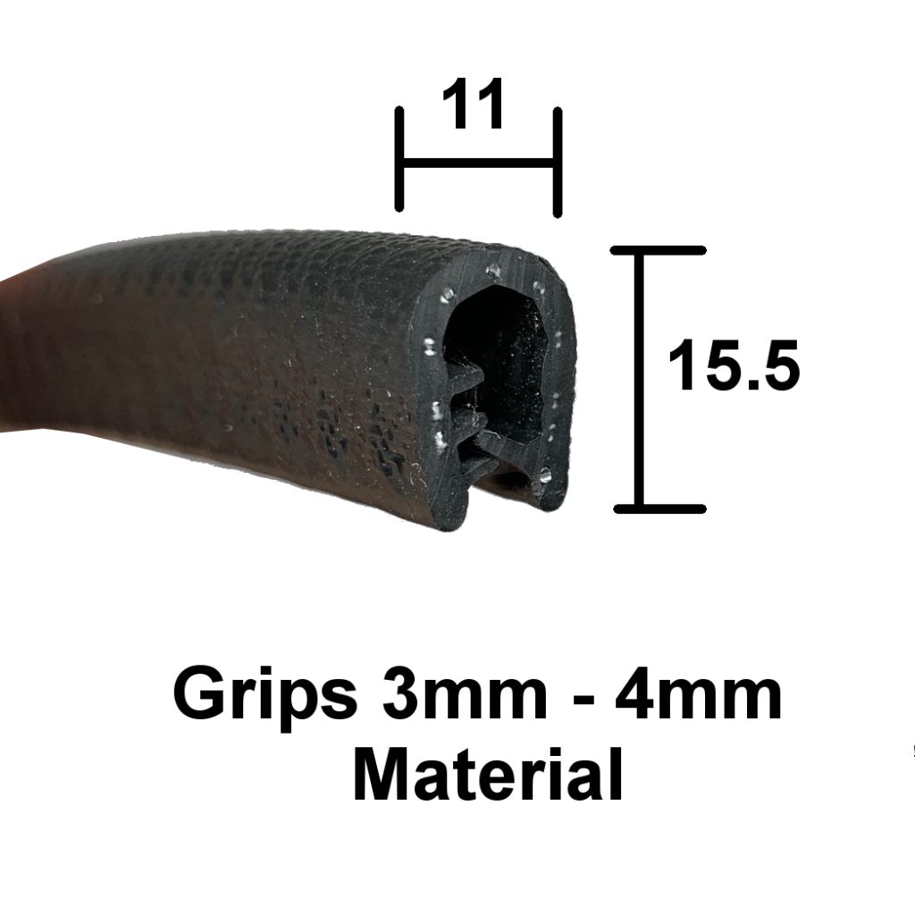Black Edge Trim 11mm x 15.5mm Fits 3-4mm