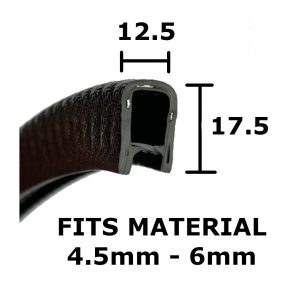 Square Edge U section EPDM black rubber car edge protective trim 24.2mm x 12mm fits 19-20mm 
