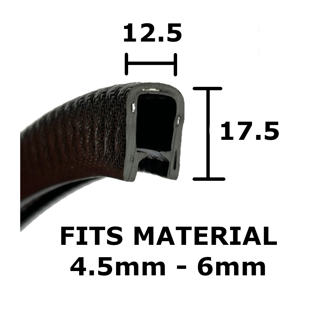 Black Square Edge Rubber Trim Fits 4.5-6mm